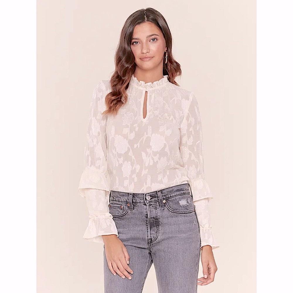 BB Dakota I Heart Drama Floral Jacquard Chiffon Top Small